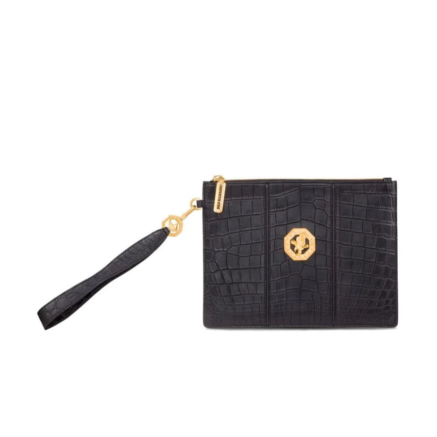 "Stefano Ricci Handmade Genuine Crocodile Leather Document Holder - Luxury Business Portfolio Bag"