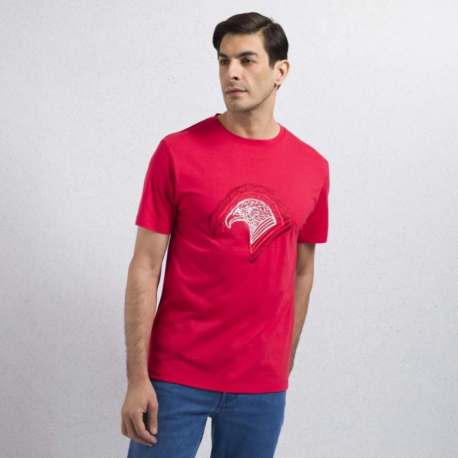 Stefano Ricci Men's R013 Red Crewneck T-Shirt Premium Cotton Casual Top