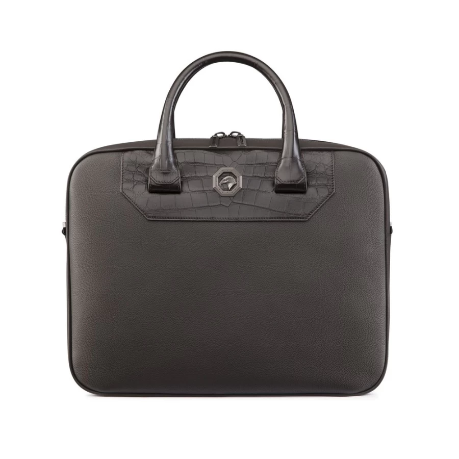 "Stefano Ricci Luxury Business Bag in Calfskin & Matte Crocodile - Color M019"