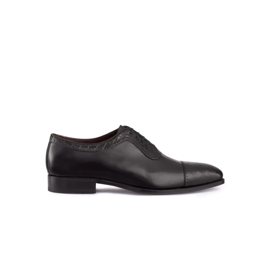 Stefano Ricci Shiny Calfskin Leather Crocodile Oxford Dress Shoes in N999 Brown