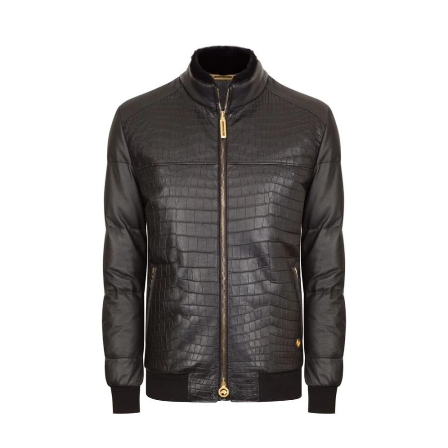 "Stefano Ricci Men's Luxury Blouson Jacket with Genuine Mink Fur Collar"