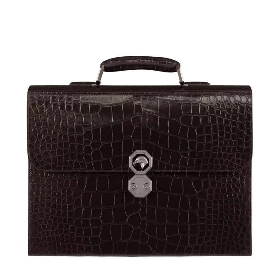Stefano Ricci Luxury Matted Crocodile Leather Briefcase for Men - Premium Business Bag