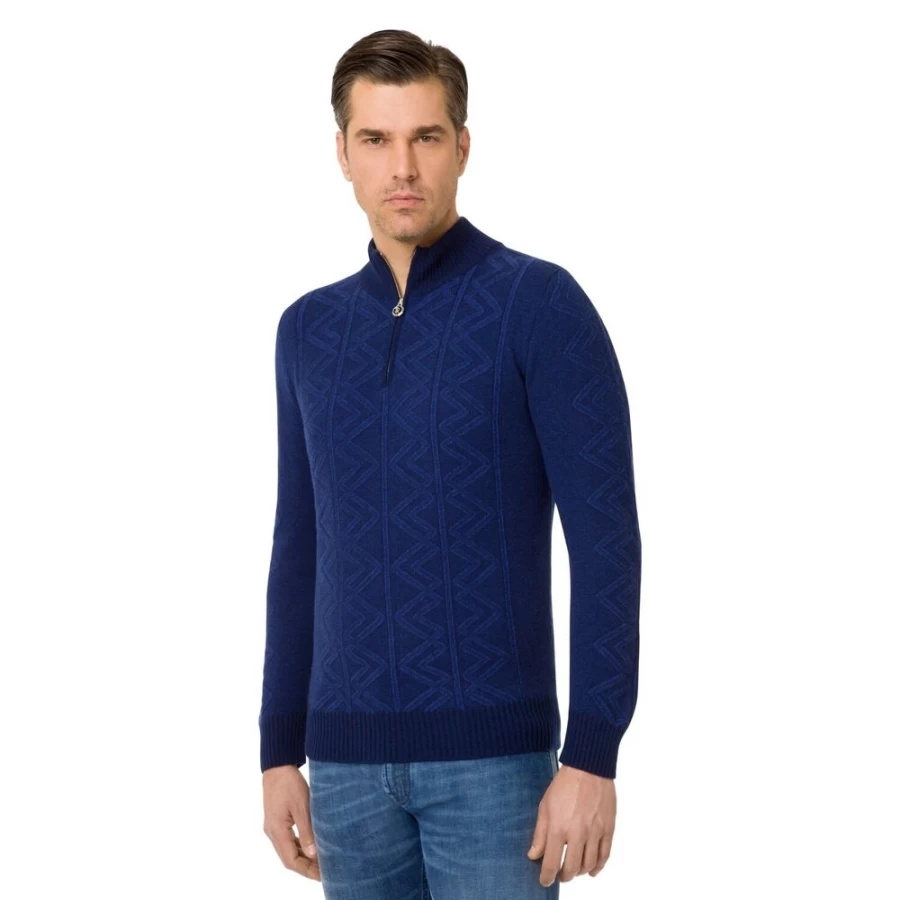 Stefano Ricci Men's Mock Neck Zip-Up Sweater Luxury Knitwear