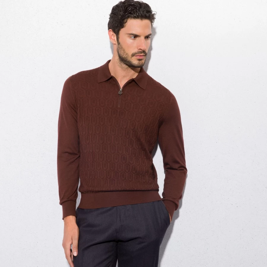 Stefano Ricci Men's Zip Polo Shirt in Color F21402_802 | Premium Luxury Knitwear