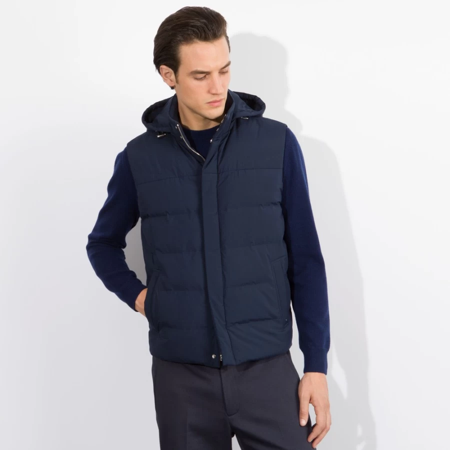 Stefano Ricci Men's Hooded Down Gilet - Premium Quilted Insulated Vest for Winter Warmth