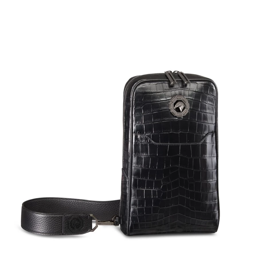 Stefano Ricci Luxury Matted Crocodile Leather Sling Backpack with Calfskin Accents