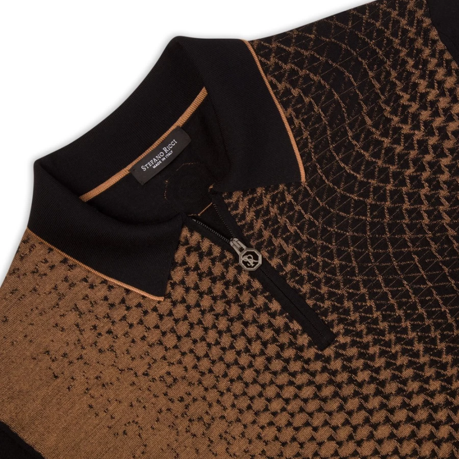 "Stefano Ricci Men's Knit Long Sleeve Zip Polo Shirt"