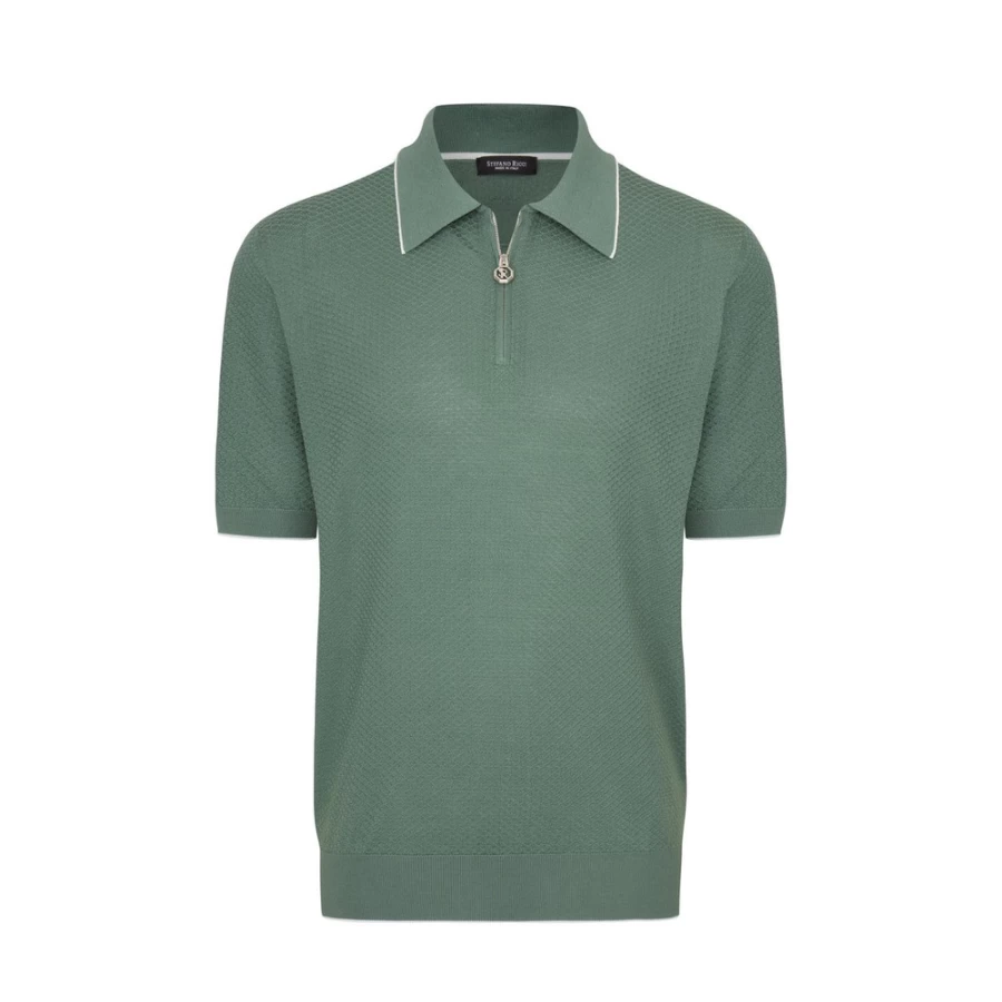 Stefano Ricci Men's Silk Polo Shirt with Zip Detail in Classic Color F23123_3317
