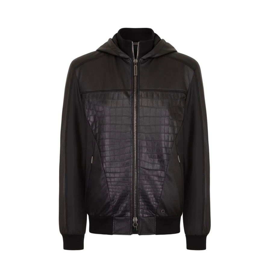 "Stefano Ricci Men's Luxury Blouson Jacket in Deerskin & Crocodile Leather"