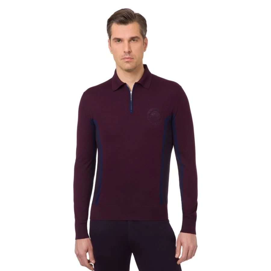 Stefano Ricci Men's Zip Polo Shirt Featuring Eagle Head Design