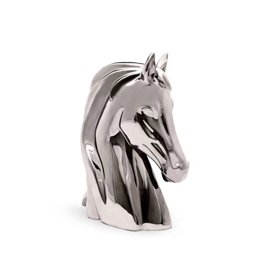 "Stefano Ricci Luxury Platinum Gloss Porcelain Horse Bust Sculpture - Elegant Home Decor"