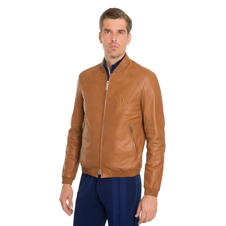 "Stefano Ricci Men's Luxury Calfskin Leather Blouson Jacket"