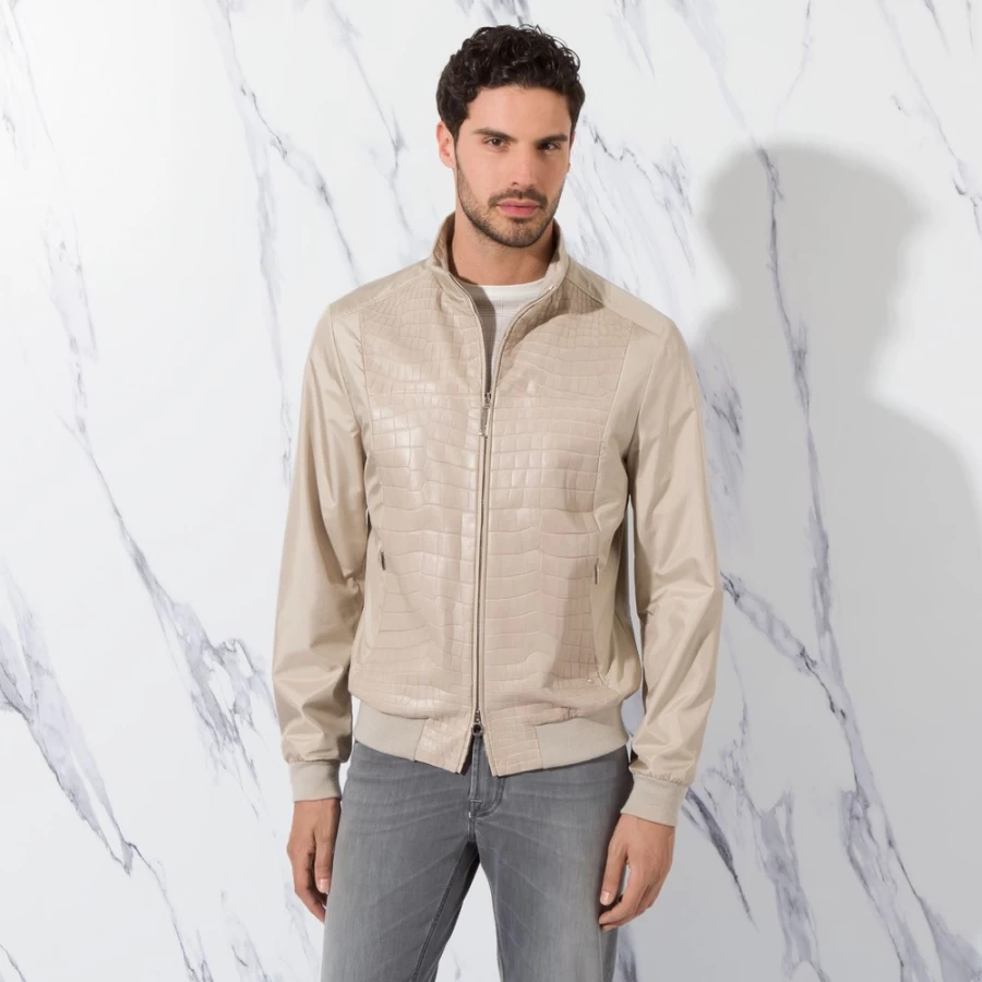 "Stefano Ricci Men's Luxury Silk Blouson With Crocodile Trim Jacket"