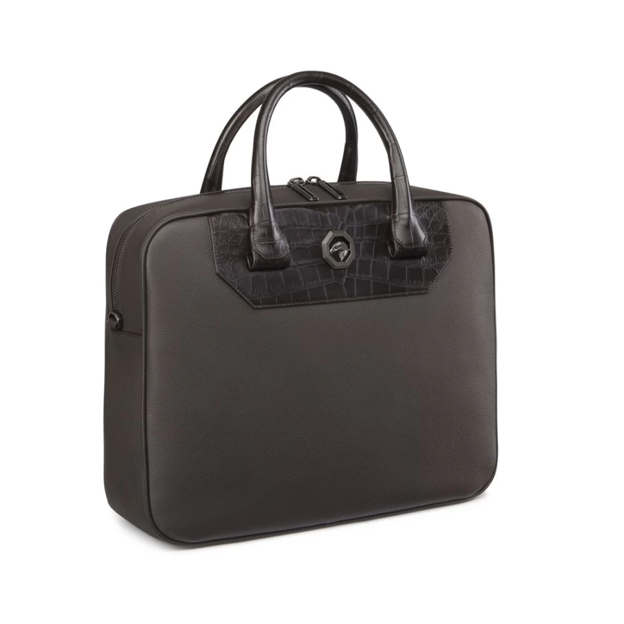 "Stefano Ricci Luxury Business Bag in Calfskin & Matte Crocodile - Color M019"
