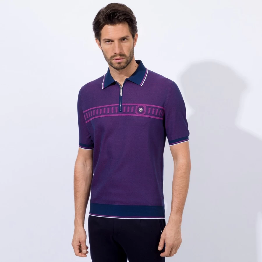 Stefano Ricci Men's Luxury Zip Polo Shirt – Premium Cotton Fashion Top