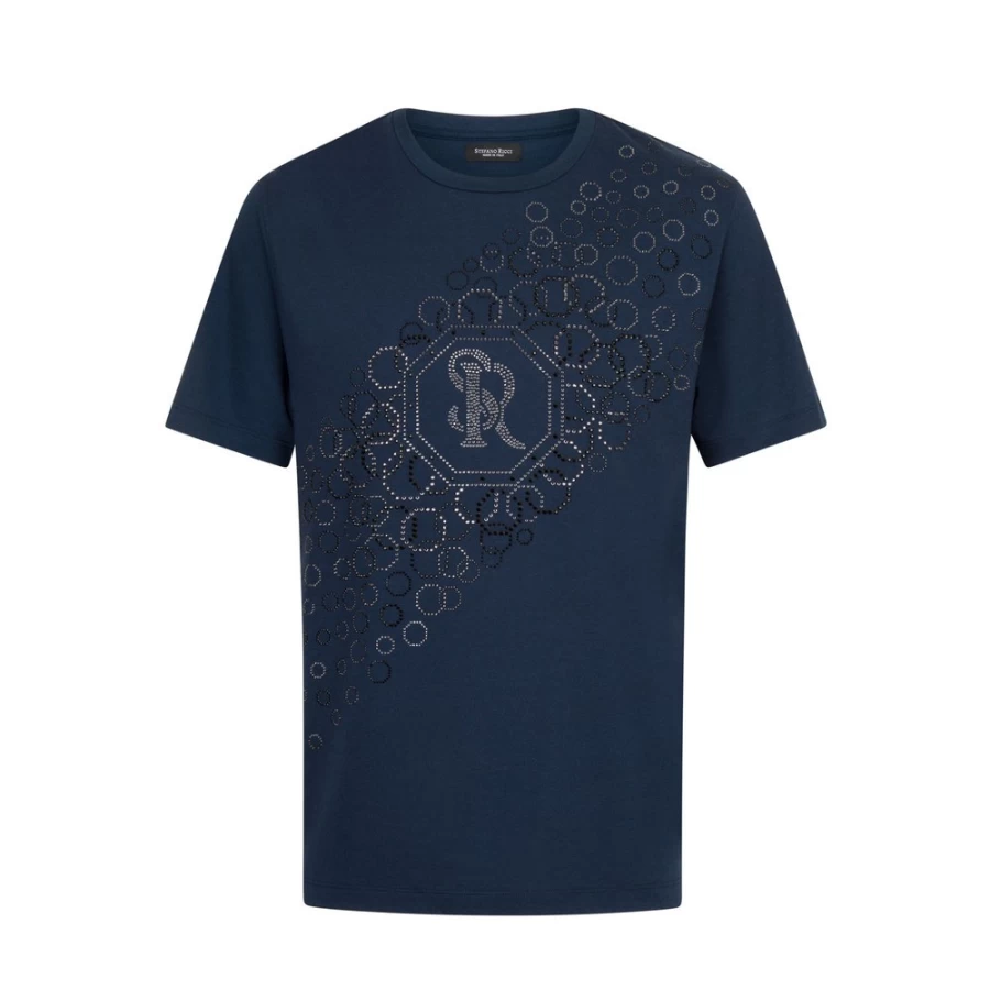 Stefano Ricci Men's Premium Crew Neck Cotton T-Shirt - Classic Fit Casual Tee