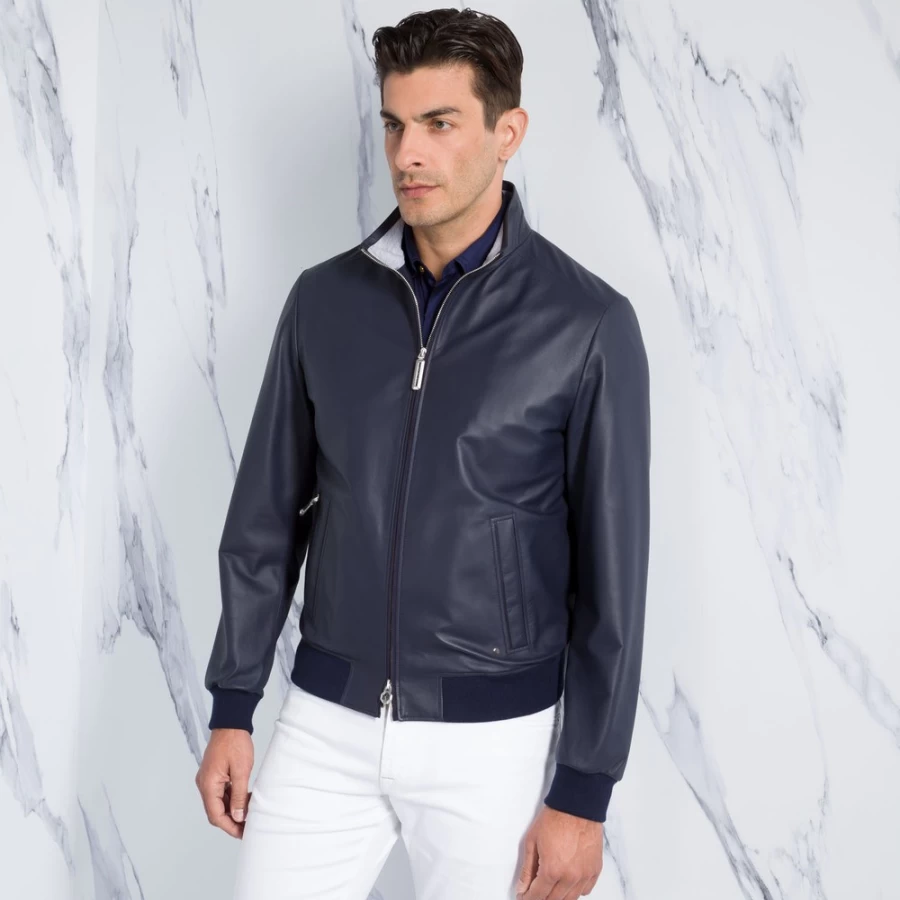 Stefano Ricci Men's Luxe Lambskin Leather Blouson Jacket – Premium Soft Shearling Lining