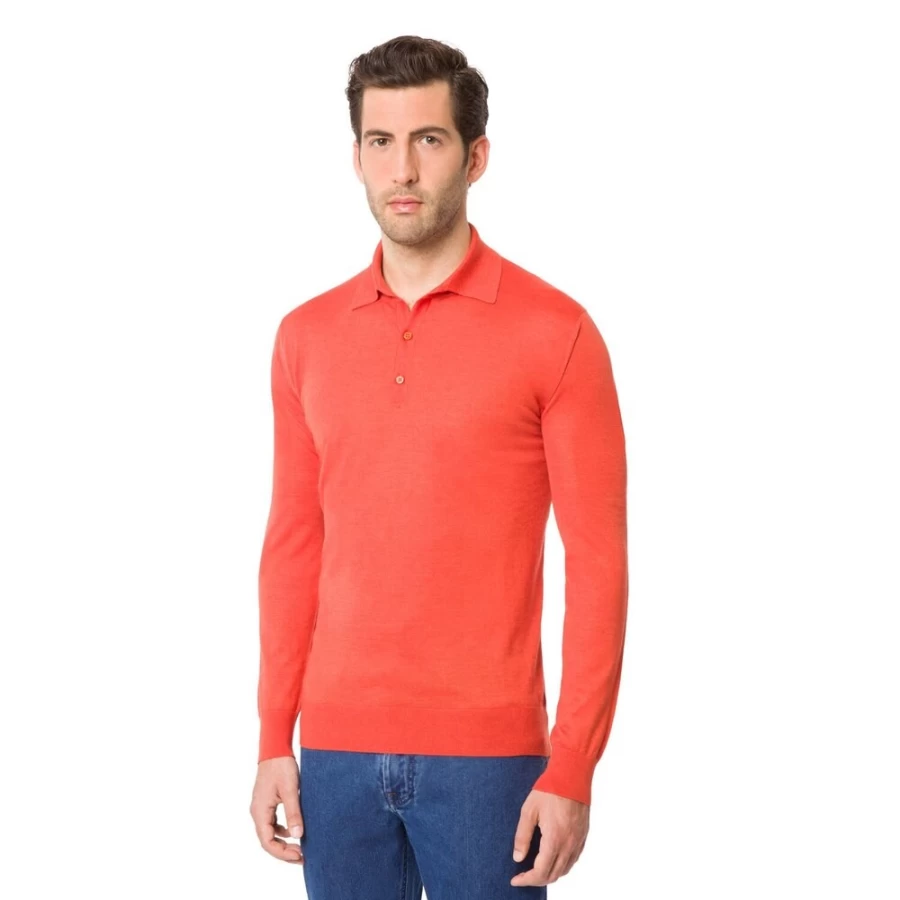 Stefano Ricci Men's Long Sleeve Three Button Polo Shirt in F18446_448 Color
