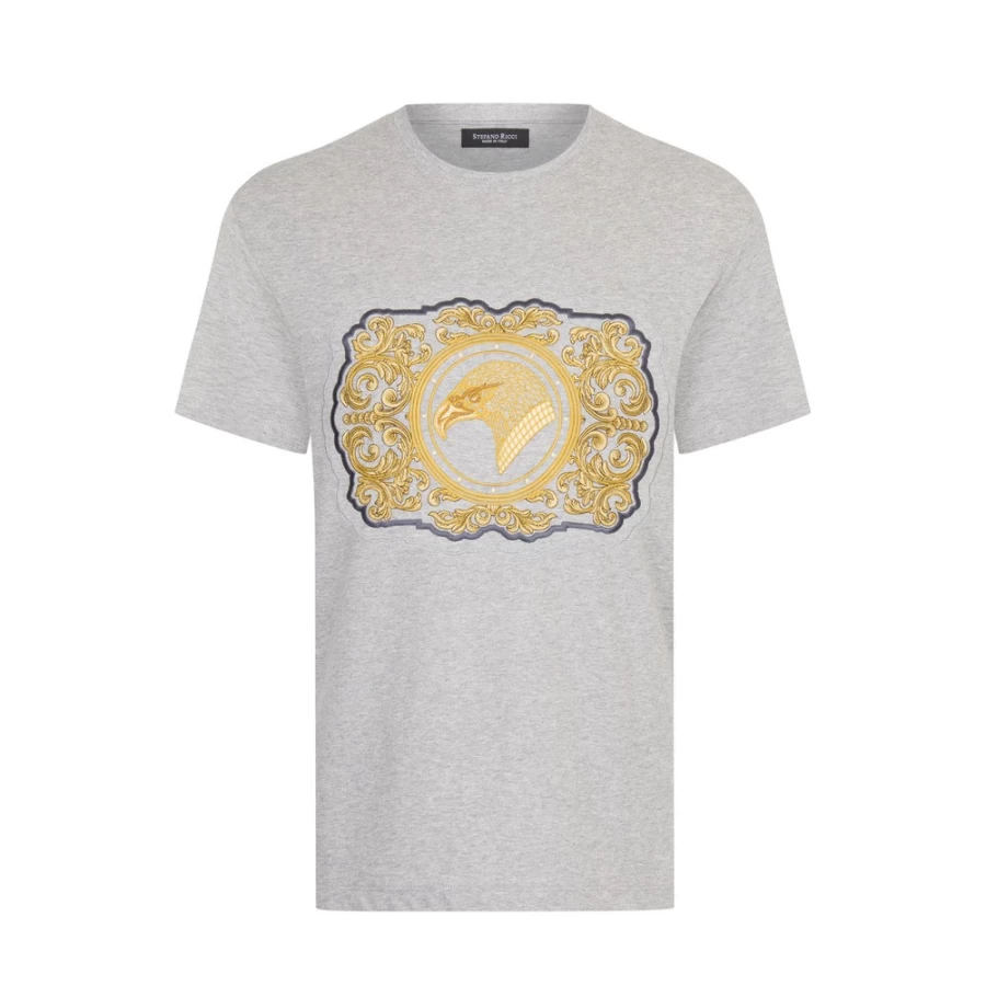 Stefano Ricci Men's Premium Crew Neck Cotton T-Shirt - Classic Fit Casual Tee