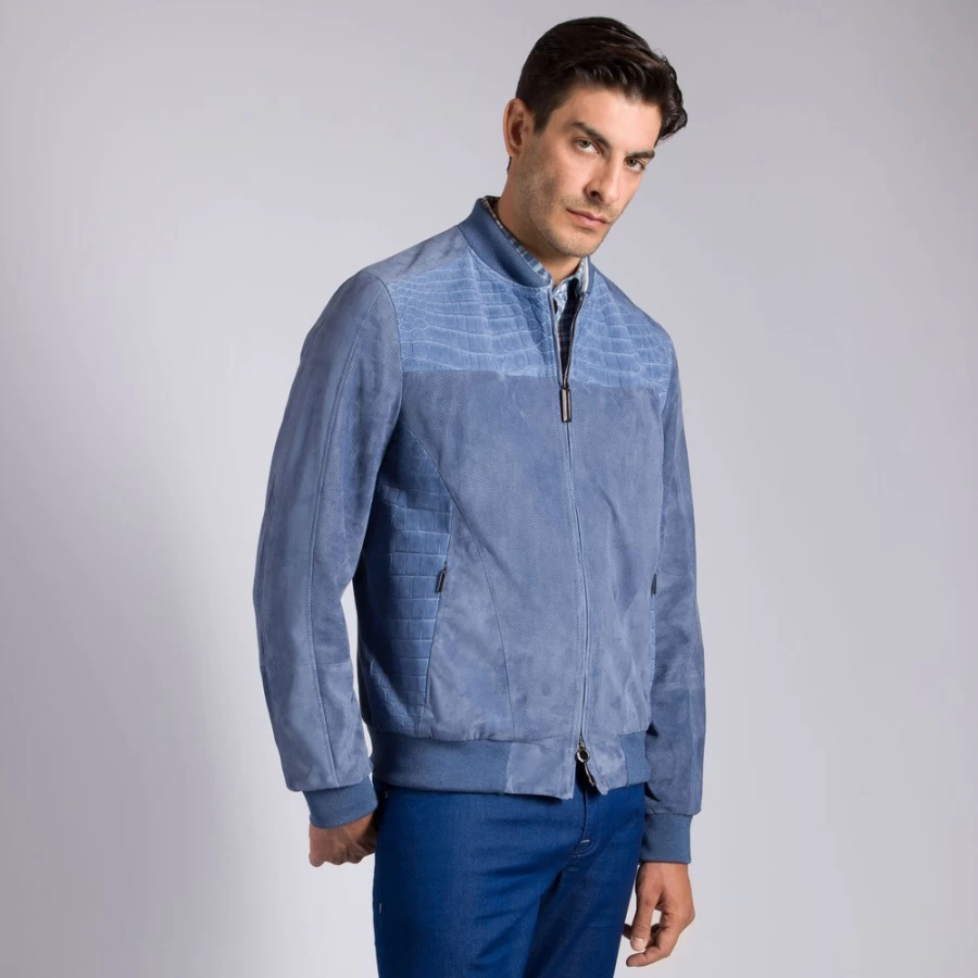 "Stefano Ricci Men's Luxury Nubuck & Crocodile Leather Blouson Jacket"