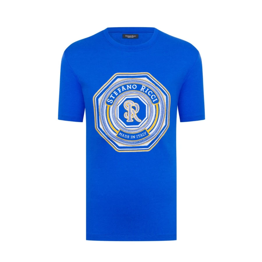 Stefano Ricci Men's B019 Navy Marine Crew Neck T-Shirt