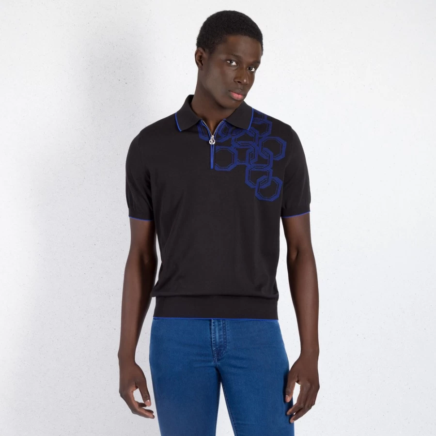 "Stefano Ricci Men's Premium Zip Polo Shirt in Classic Style – F23108_4131 Color"