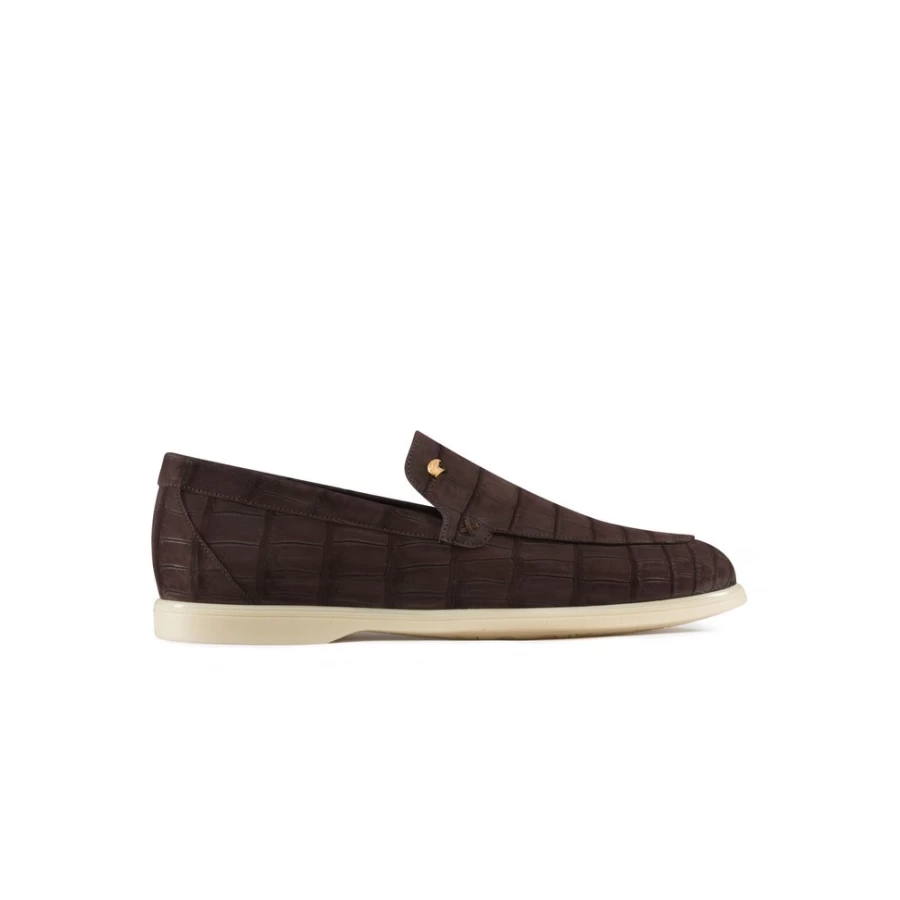 Stefano Ricci Luxury Nubuck Leather Loafers with Crocodile Embossed Detailing