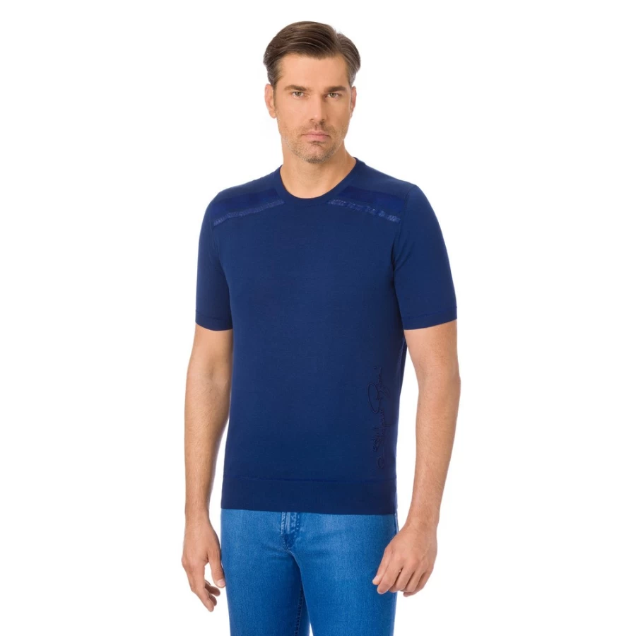 Stefano Ricci Men's Luxury Crew Neck Sweater with Python Leather Inserts