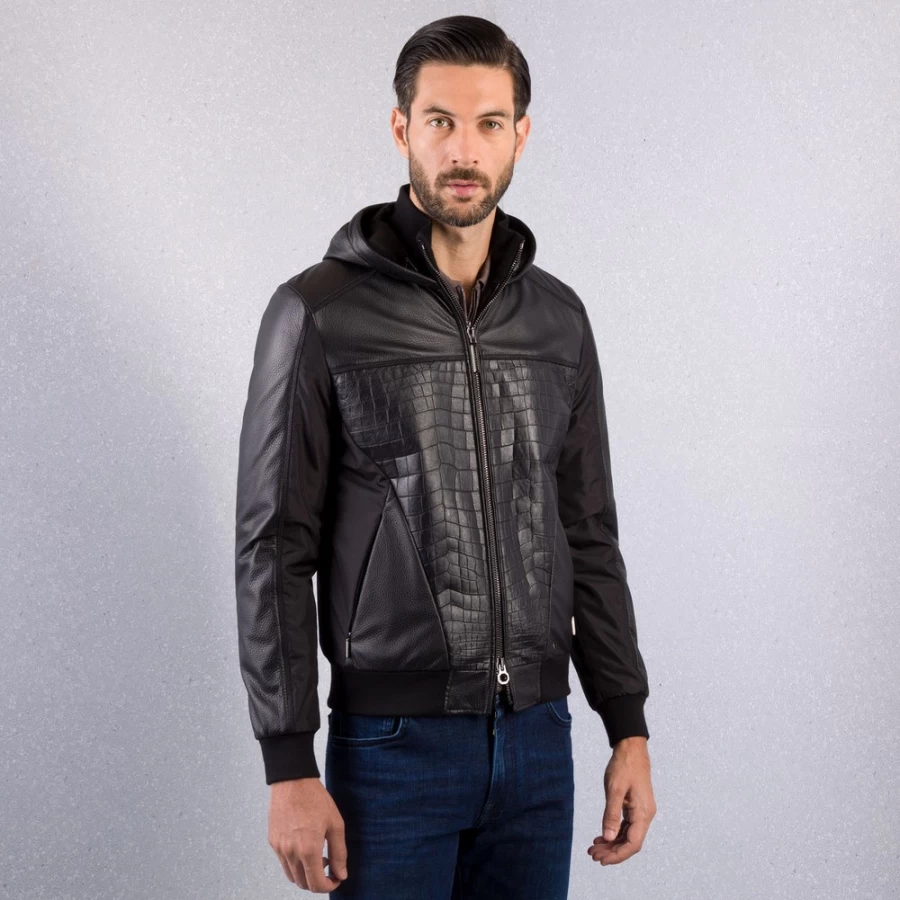 "Stefano Ricci Men's Luxury Blouson Jacket in Deerskin & Crocodile Leather"