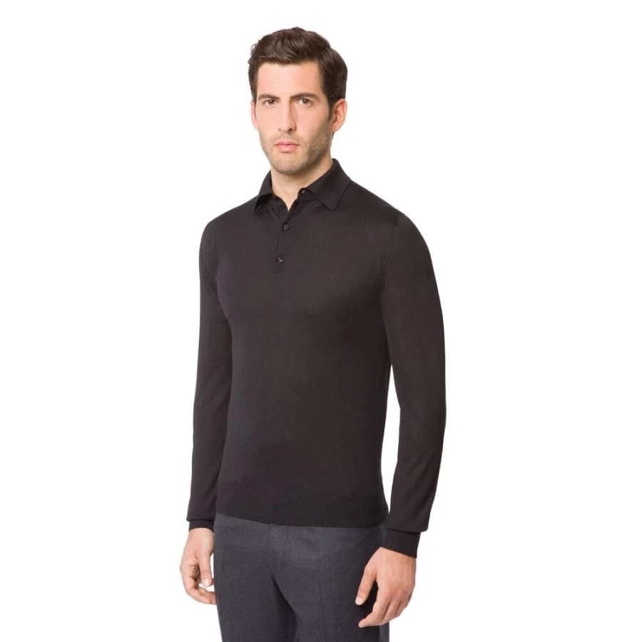 Stefano Ricci Men's Premium Long Sleeve Three-Button Polo Shirt