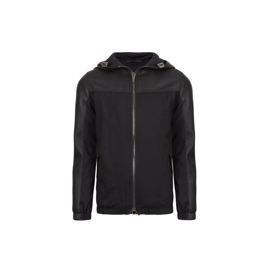 Stefano Ricci Junior Silk and Lambskin Leather Hooded Blouson Jacket