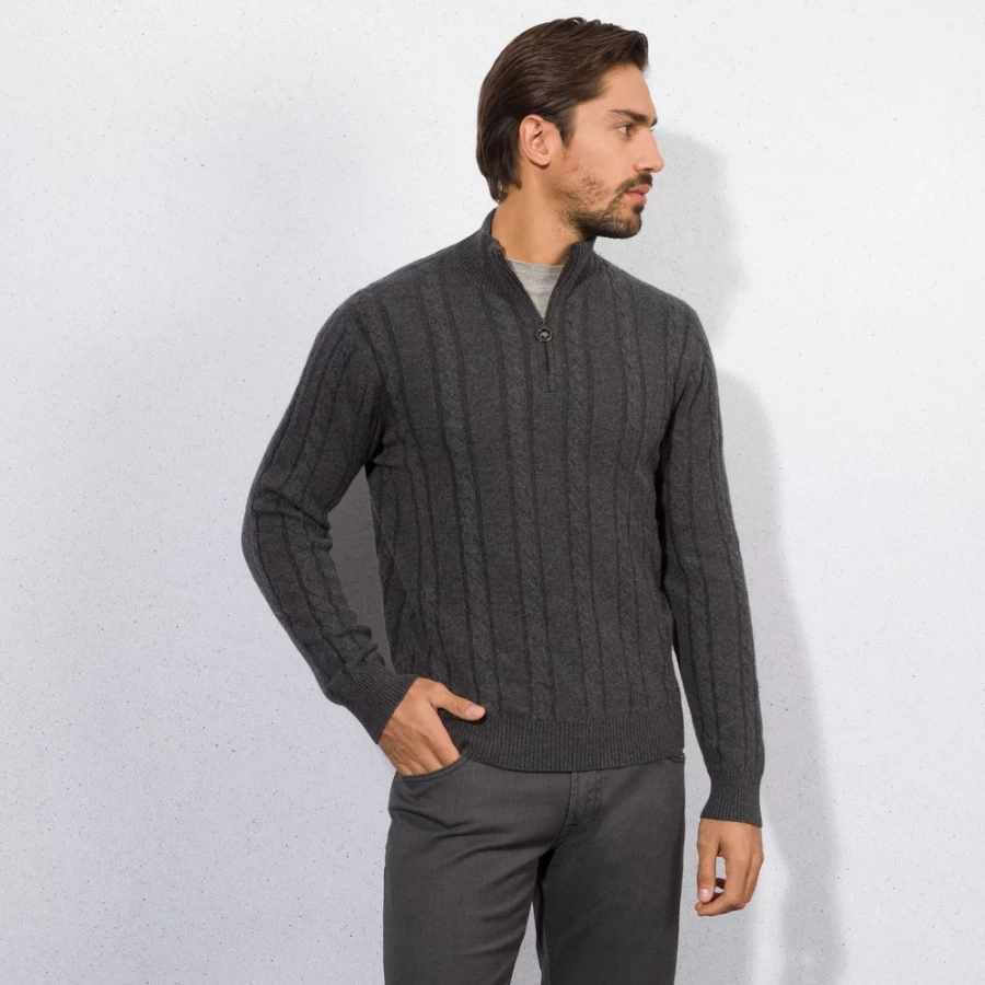 "Stefano Ricci Men's Premium Zip Mockneck Sweater – Luxury Knitwear"