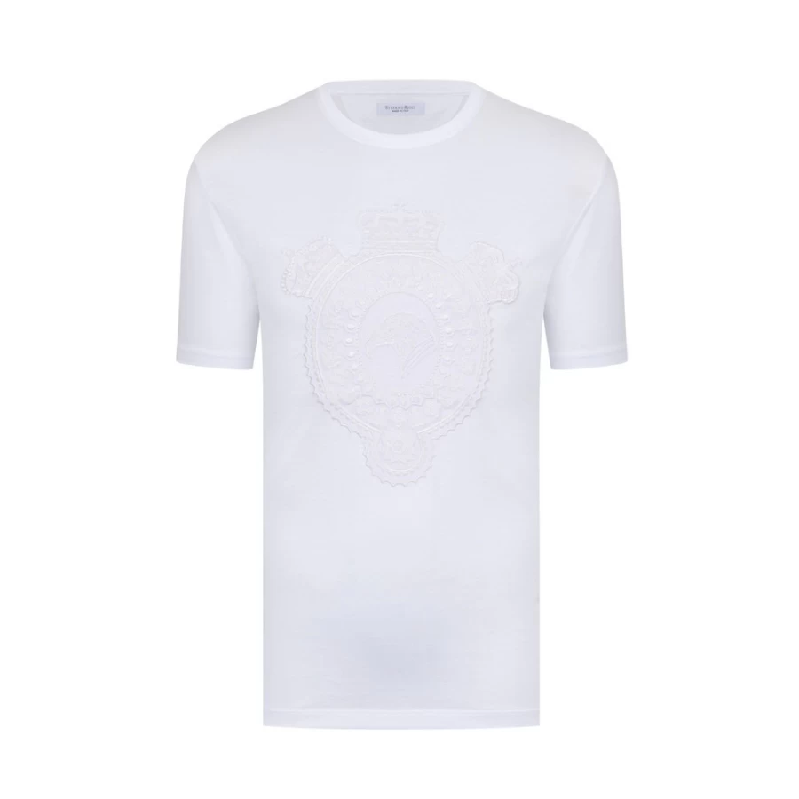 Stefano Ricci Men's Crown Motif Crew Neck Cotton T-Shirt Luxury Casual Top