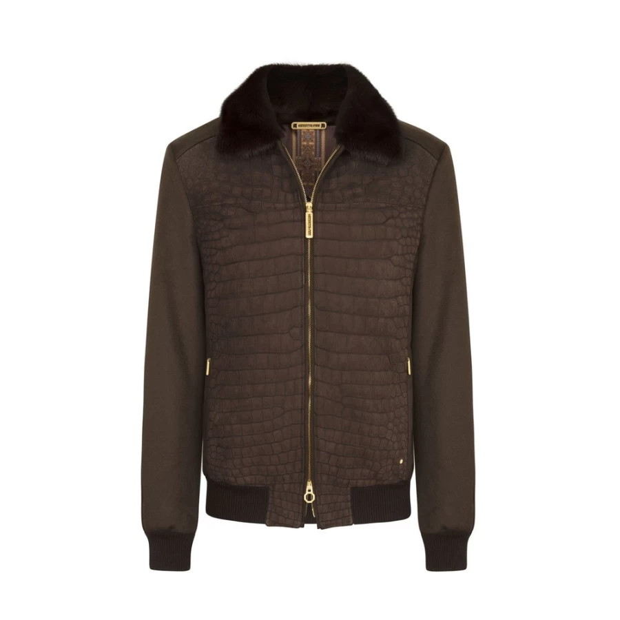 "Stefano Ricci Men's Luxury Blouson Jacket in Cashmere, Nubuck, Crocodile & Mink"