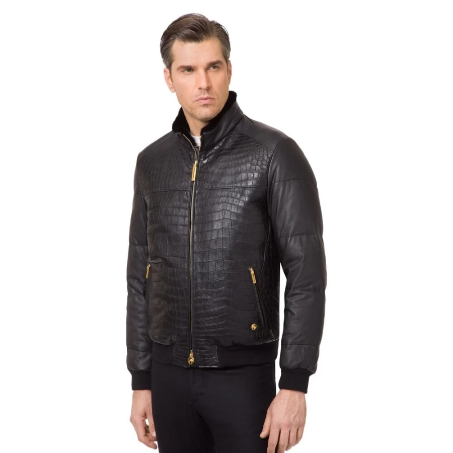"Stefano Ricci Men's Luxury Blouson Jacket with Genuine Mink Fur Collar"