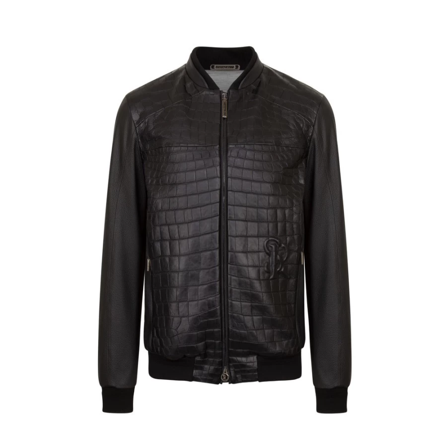 "Stefano Ricci Men's Luxury Blouson Jacket in Matted Crocodile & Deer Leather"