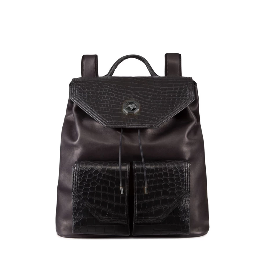 "Stefano Ricci Luxury Calfskin & Matte Crocodile Leather Backpack"