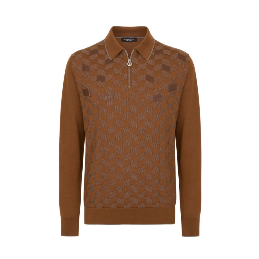 Stefano Ricci Men's Knit Zip Polo Shirt - Premium Cotton Luxury Casual Wear