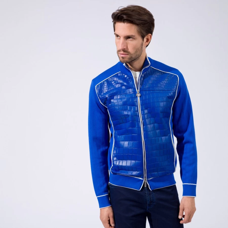 "Stefano Ricci Men's Luxury Blouson Jacket with Genuine Crocodile Inserts"