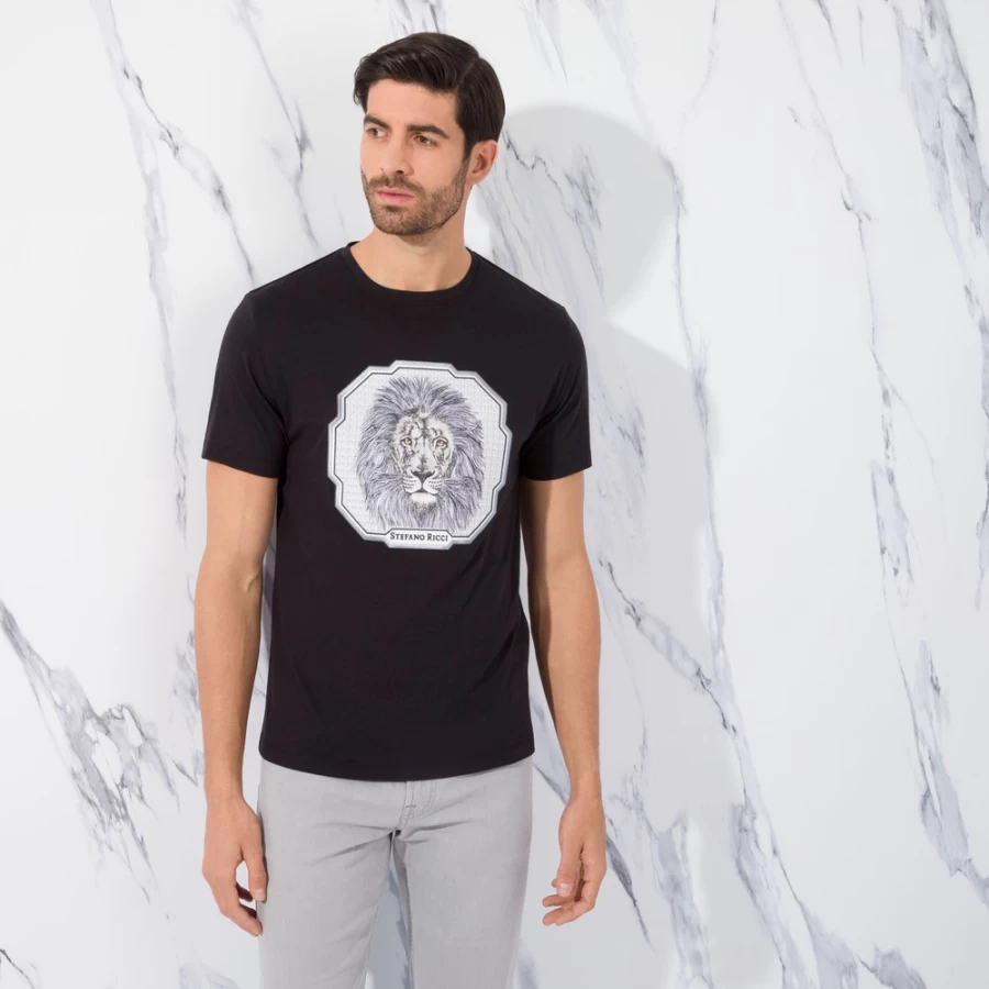 Stefano Ricci Men's Luxury Crewneck T-Shirt Premium Cotton Classic Fit