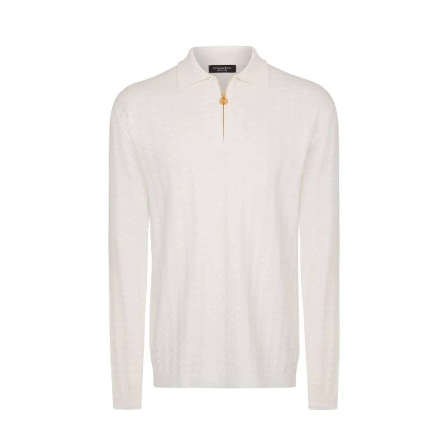 Stefano Ricci Men's Premium Zip Polo Shirt - Classic Luxury Knit Top with Zipper Detail