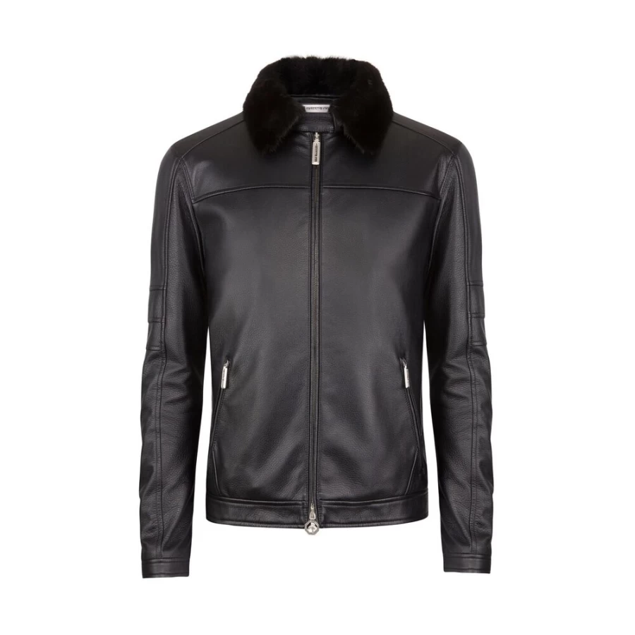 "Stefano Ricci Men's Luxury Deerskin Blouson Jacket with Genuine Mink Fur Collar"