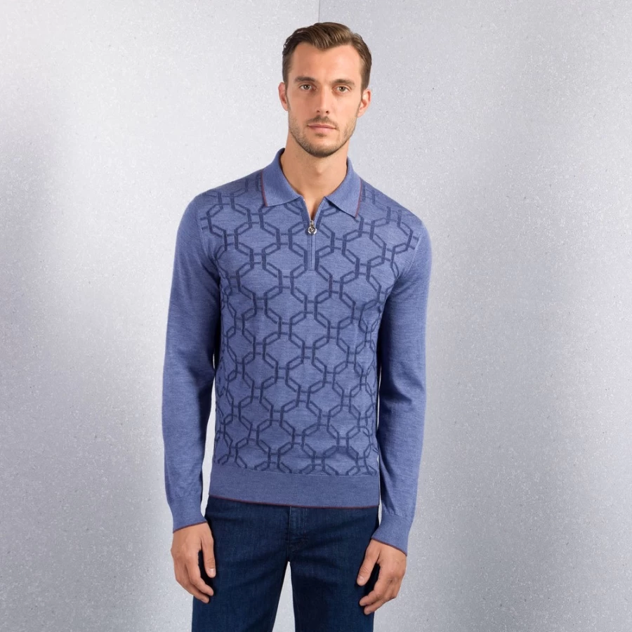"Stefano Ricci Men's Knit Zip Polo Shirt in Color F22330_3150"
