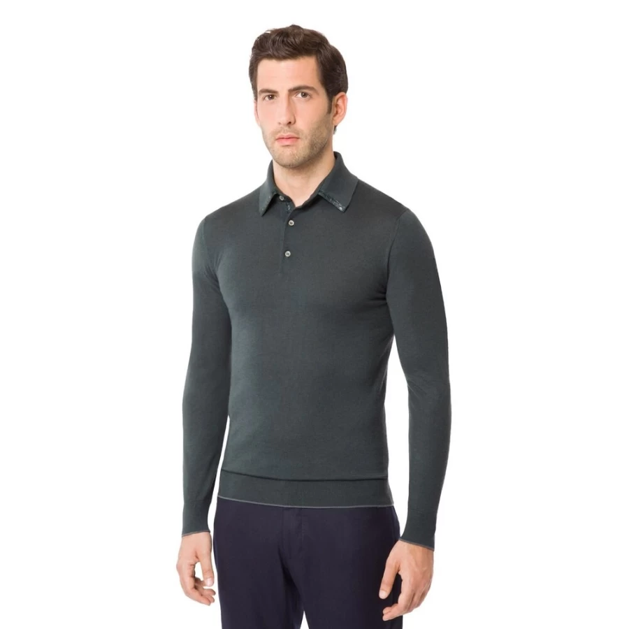 "Stefano Ricci Men's Premium Long Sleeve Three-Button Polo Shirt"