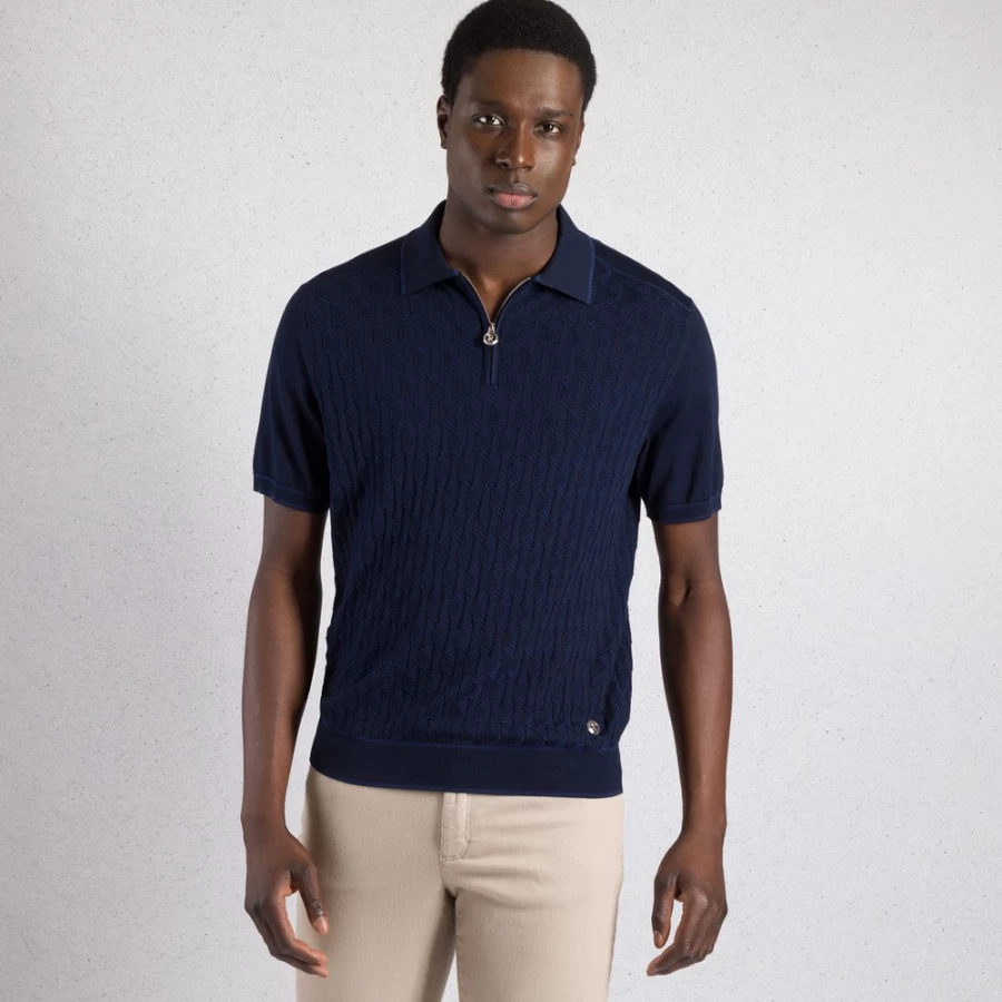 "Stefano Ricci Men's Premium Zip Polo Shirt in Classic Color F23170_2198"